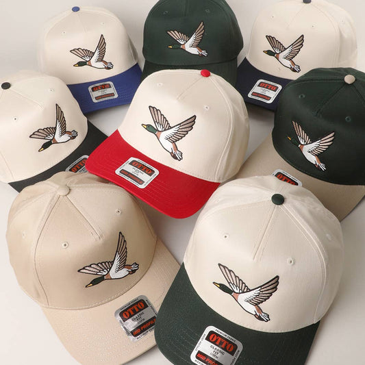 Flying Mallard Graphic Embroidered Trucker Hat - Khaki & Dark Green