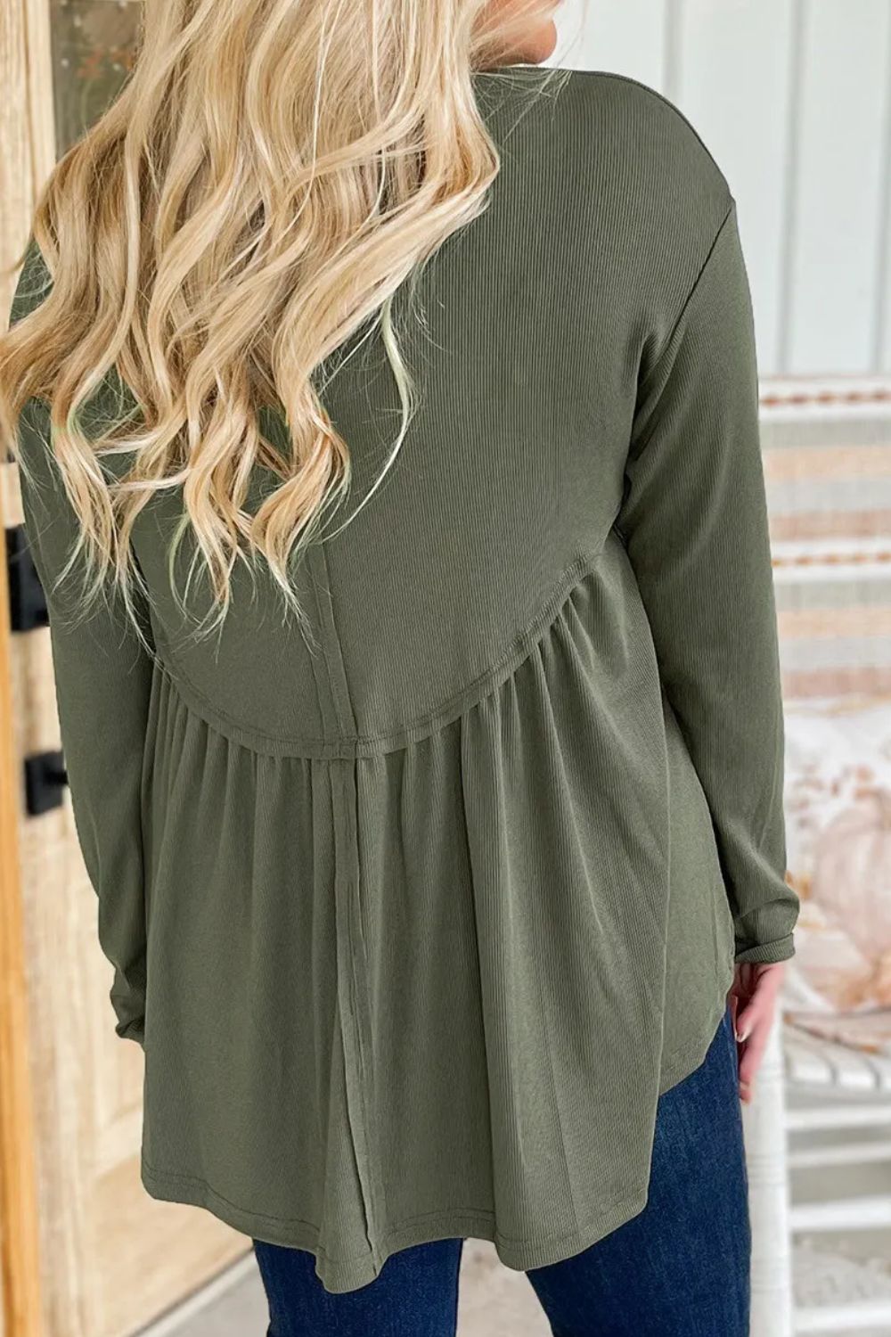 Plus Size Peplum Long Sleeve Blouse