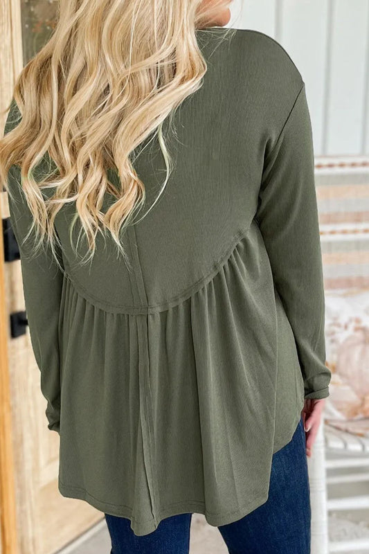 Plus Size Peplum Long Sleeve Blouse