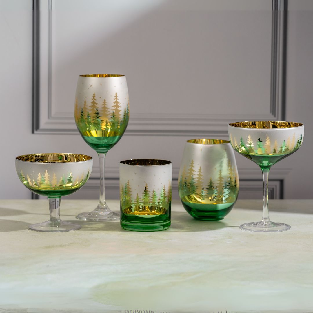 Green Pine Tree Stemless Wine Glasses