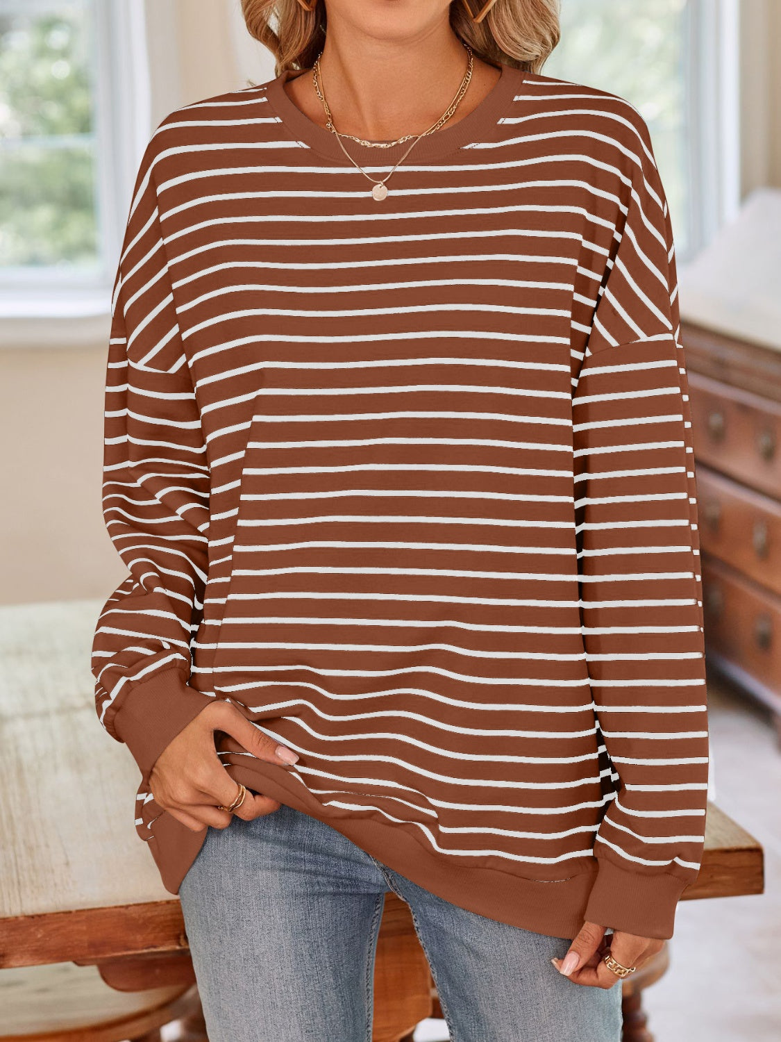Simplee Striped Long Sleeve Sweatshirt