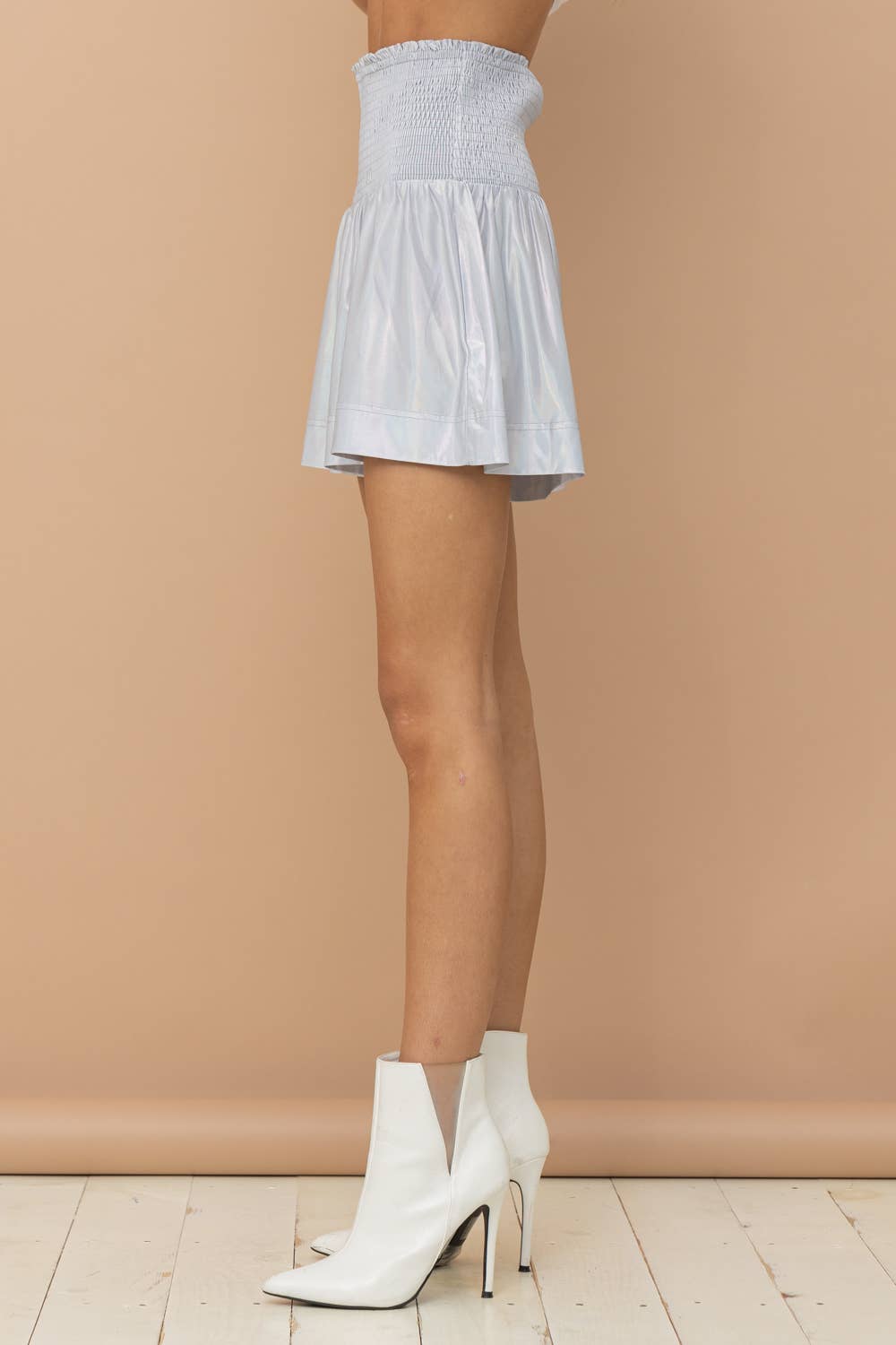 Smocked Waist Metallic Shorts - Evening Blue