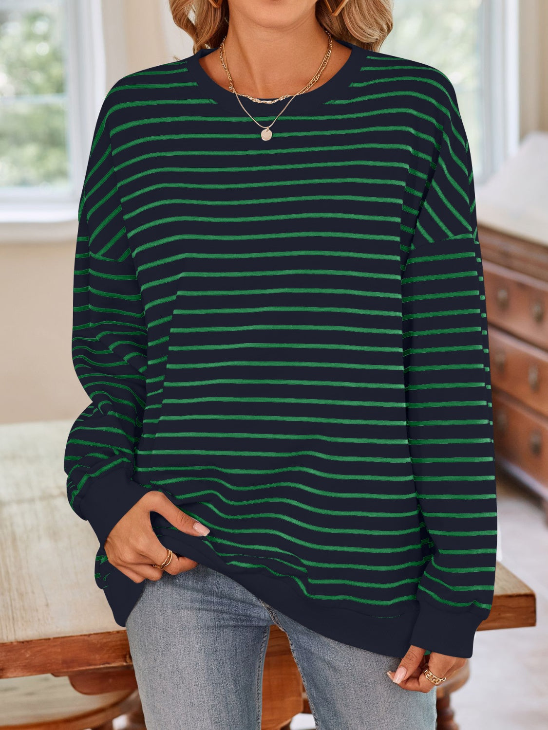 Simplee Striped Long Sleeve Sweatshirt