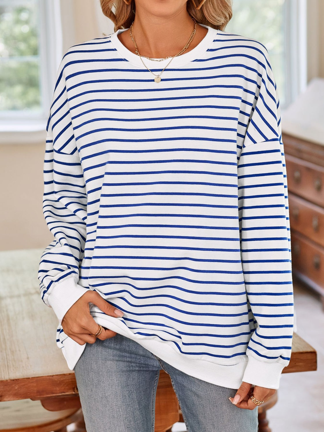 Simplee Striped Long Sleeve Sweatshirt