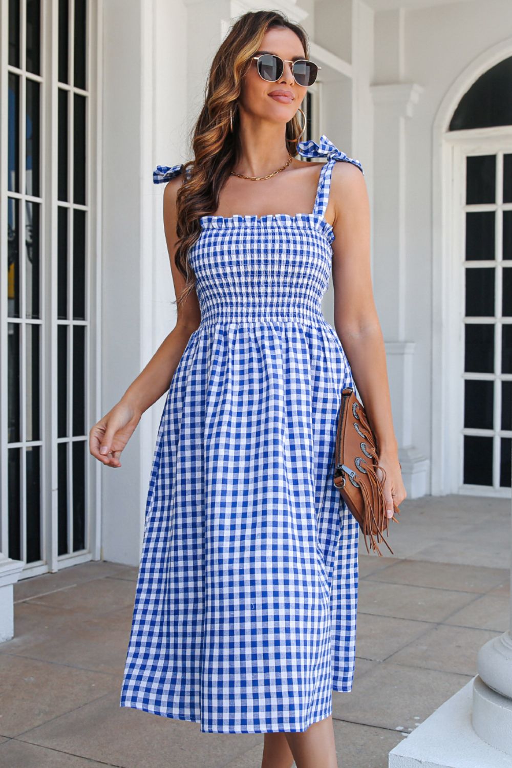 Plaid Frill Trim Tie Shoulder Dress - 3 color options!