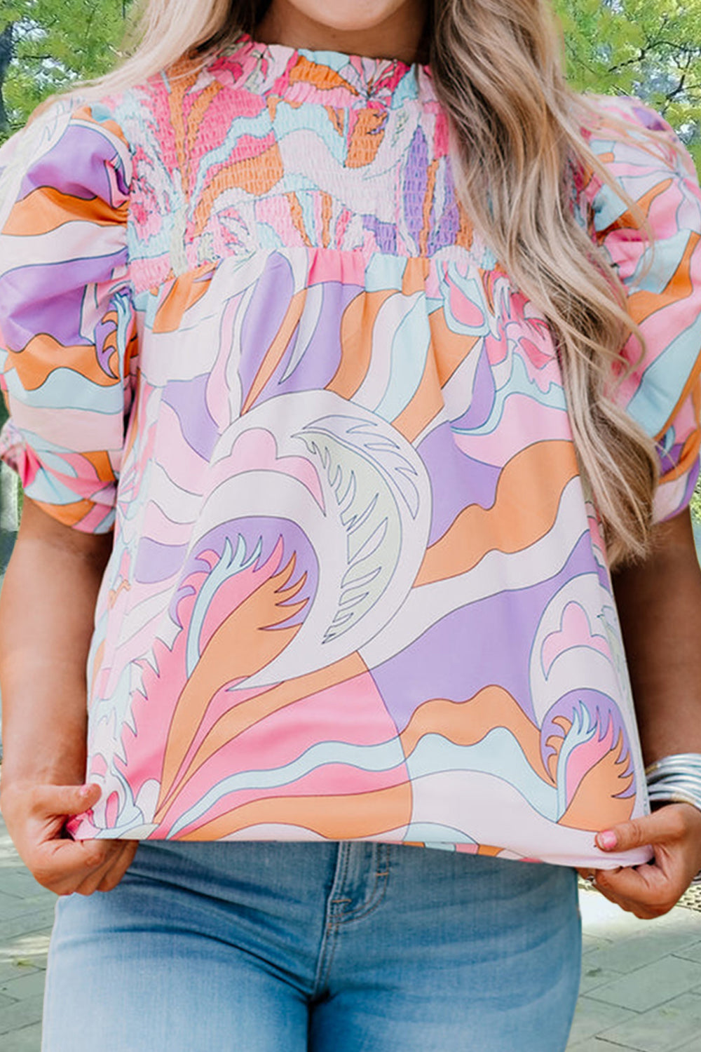 Smocked Hippie Short Sleeve Blouse