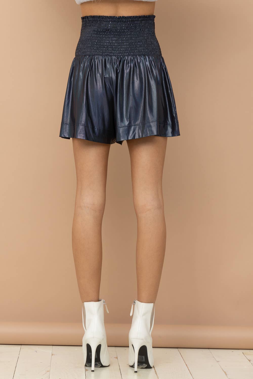 Smocked Waist Metallic Shorts - Evening Blue