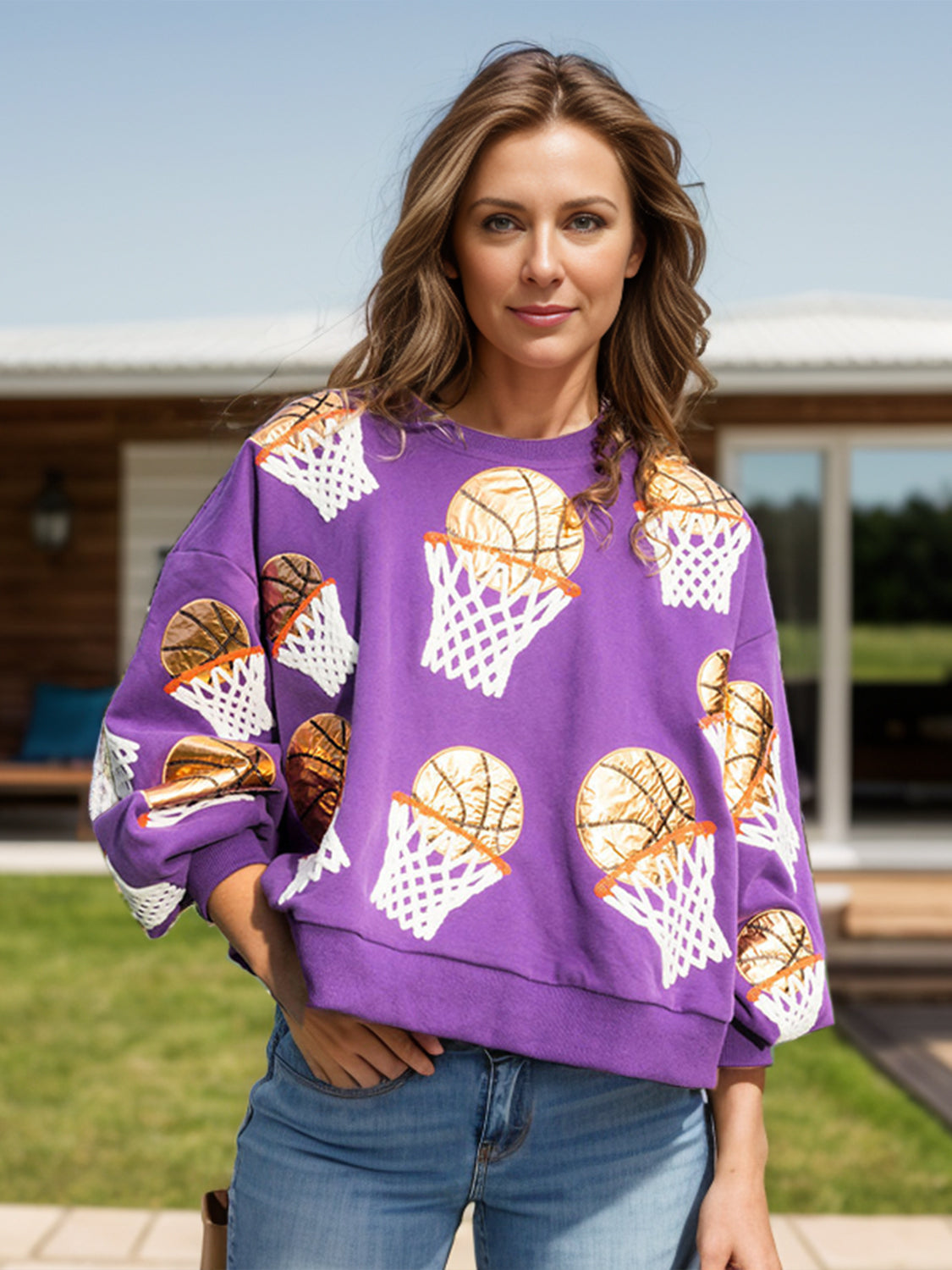 SparkleQueen Basketball Sequin Sweatshirt