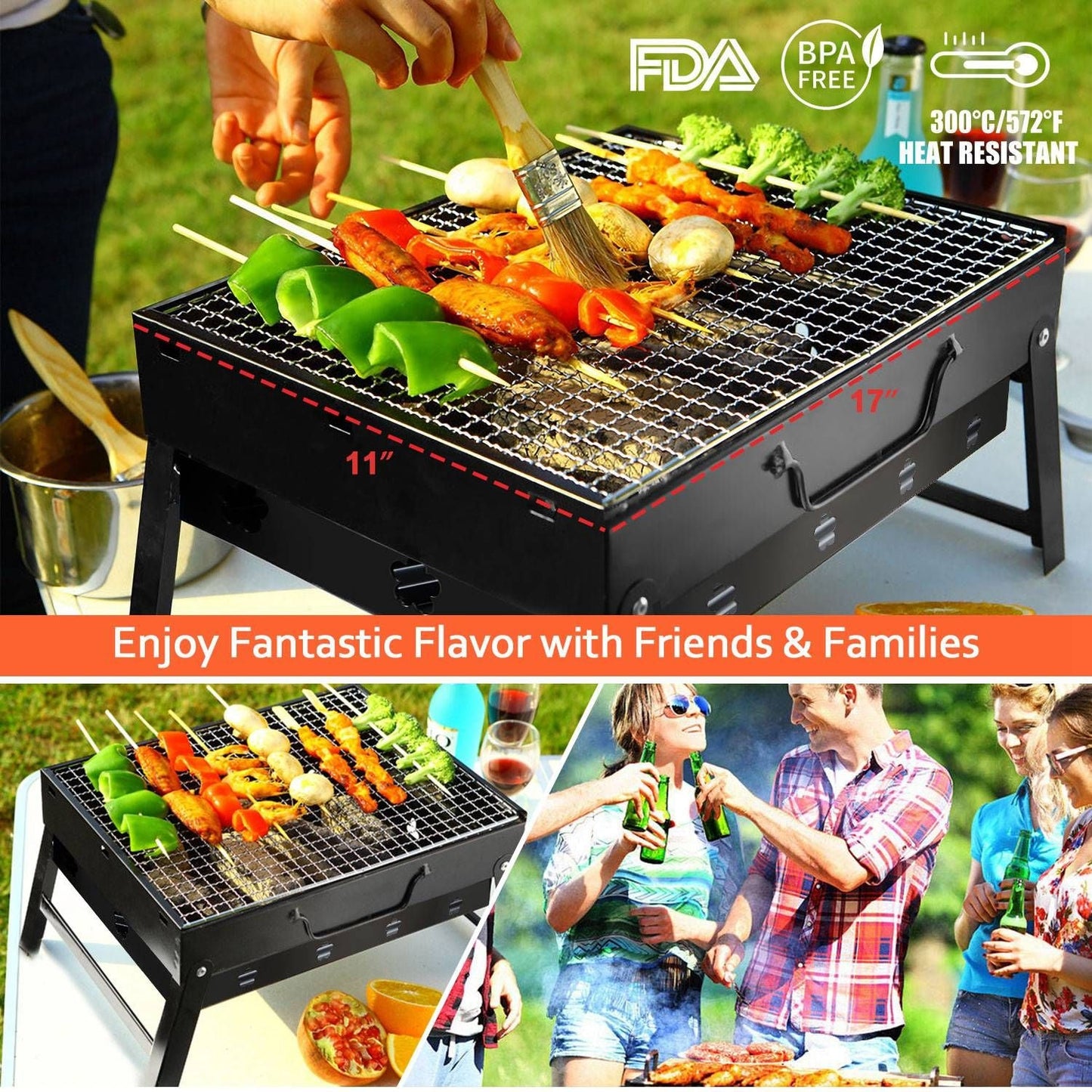Portable Charcoal BBQ Grill โ Lightweight Folding Smoker for Outdoors