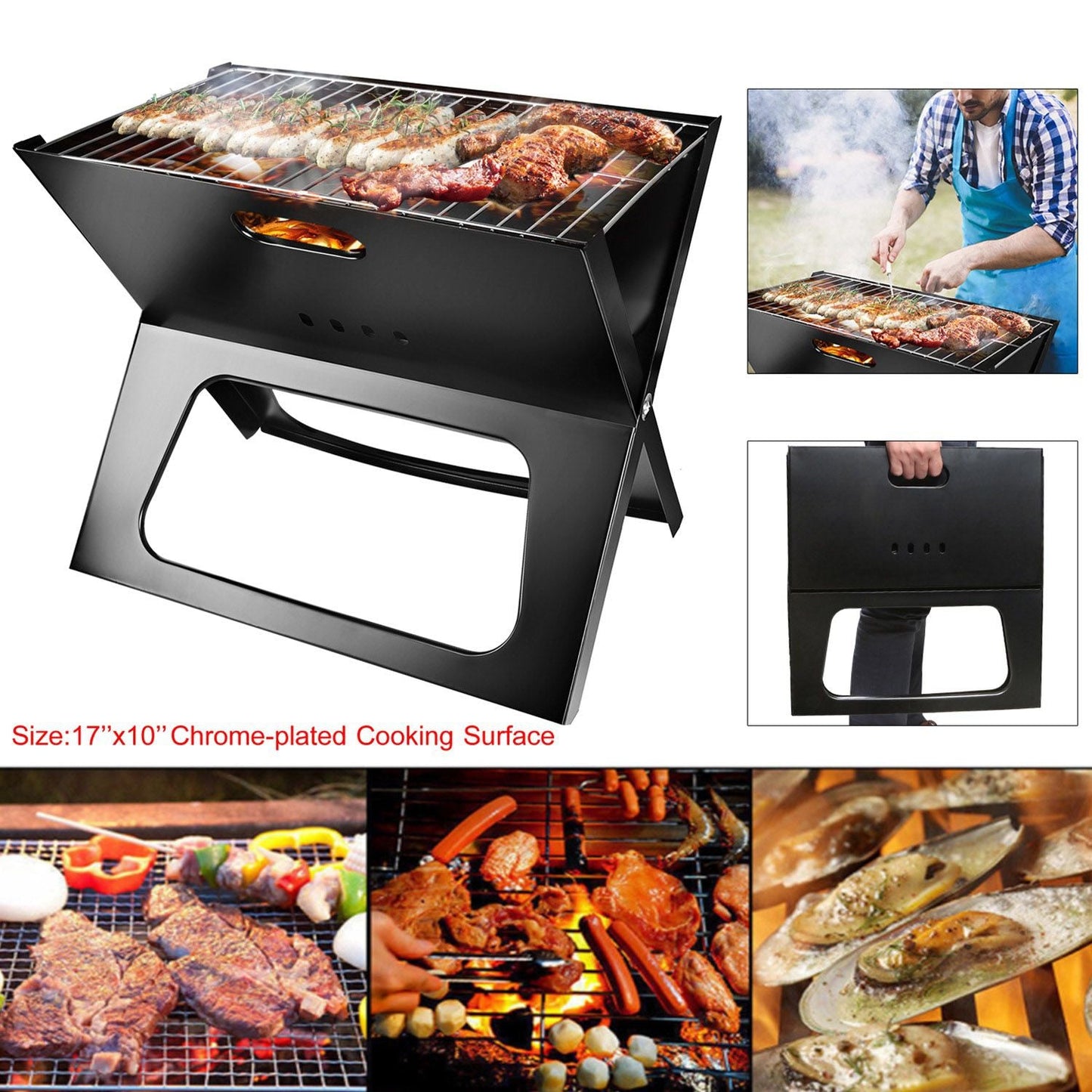 Foldable Charcoal BBQ Grill โ Portable Triangle Design for Camping