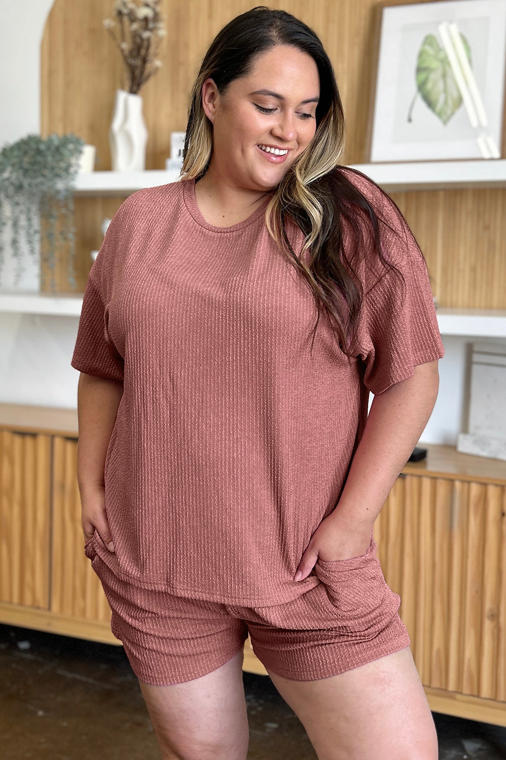 Double Take Full Size Short Sleeve T-Shirt and Shorts Set