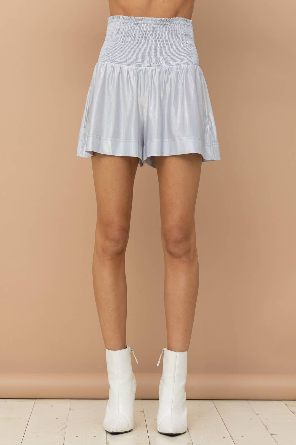 Smocked Waist Metallic Shorts - Evening Blue