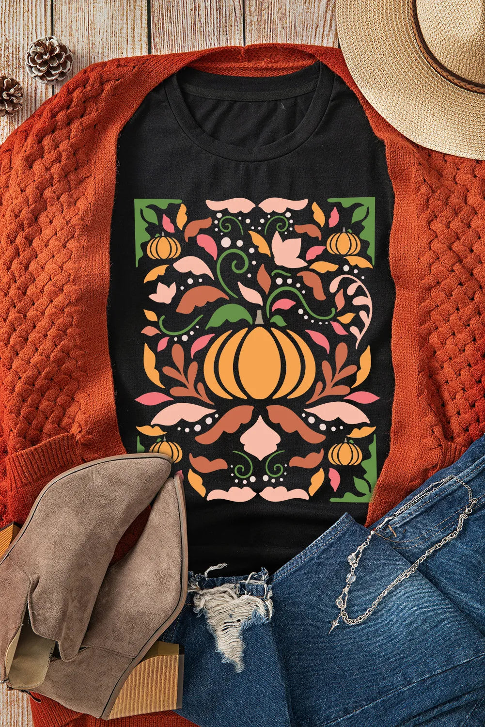 Pumpkin Fall Graphic Short Sleeve T-Shirt