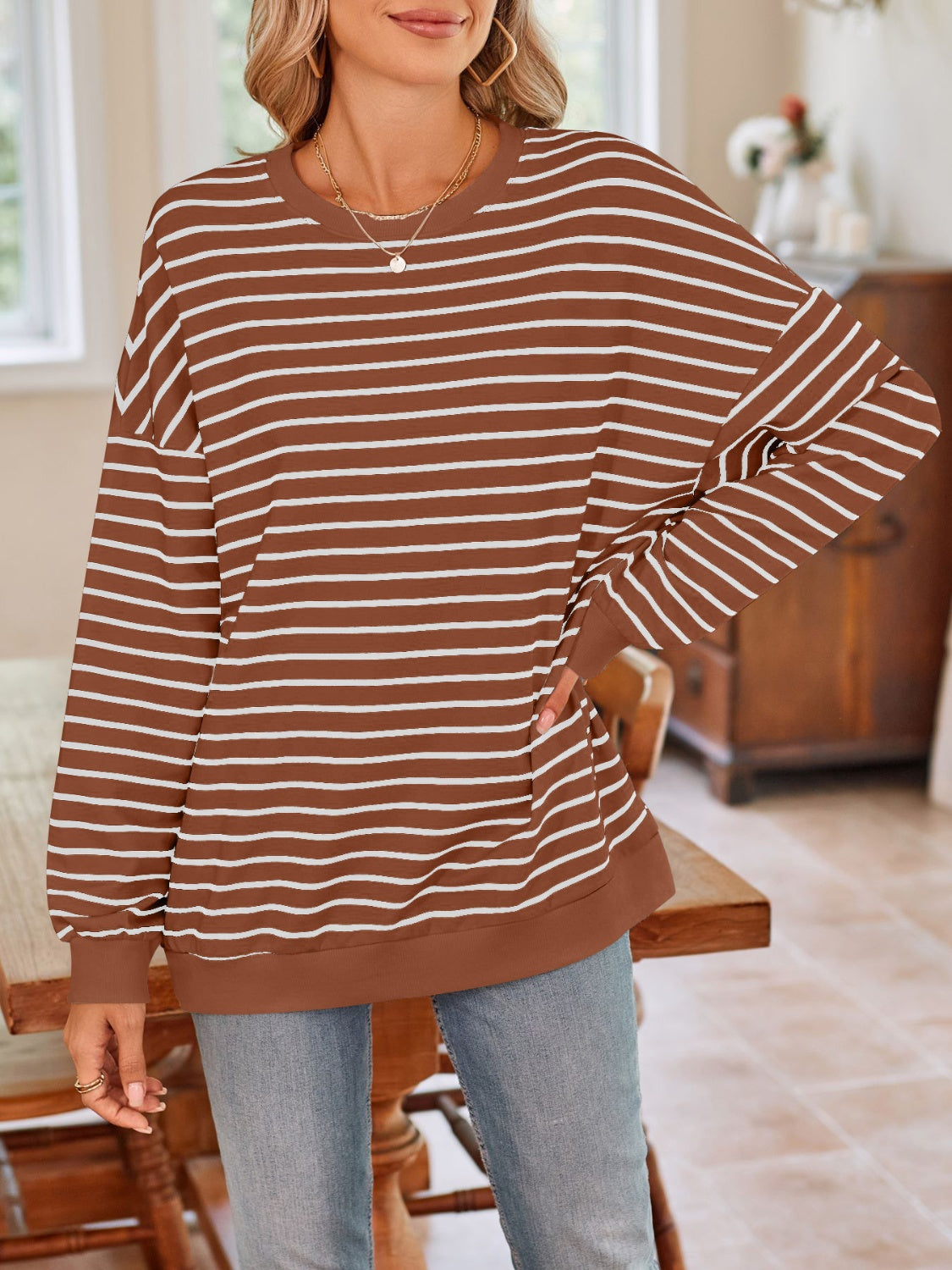 Simplee Striped Long Sleeve Sweatshirt