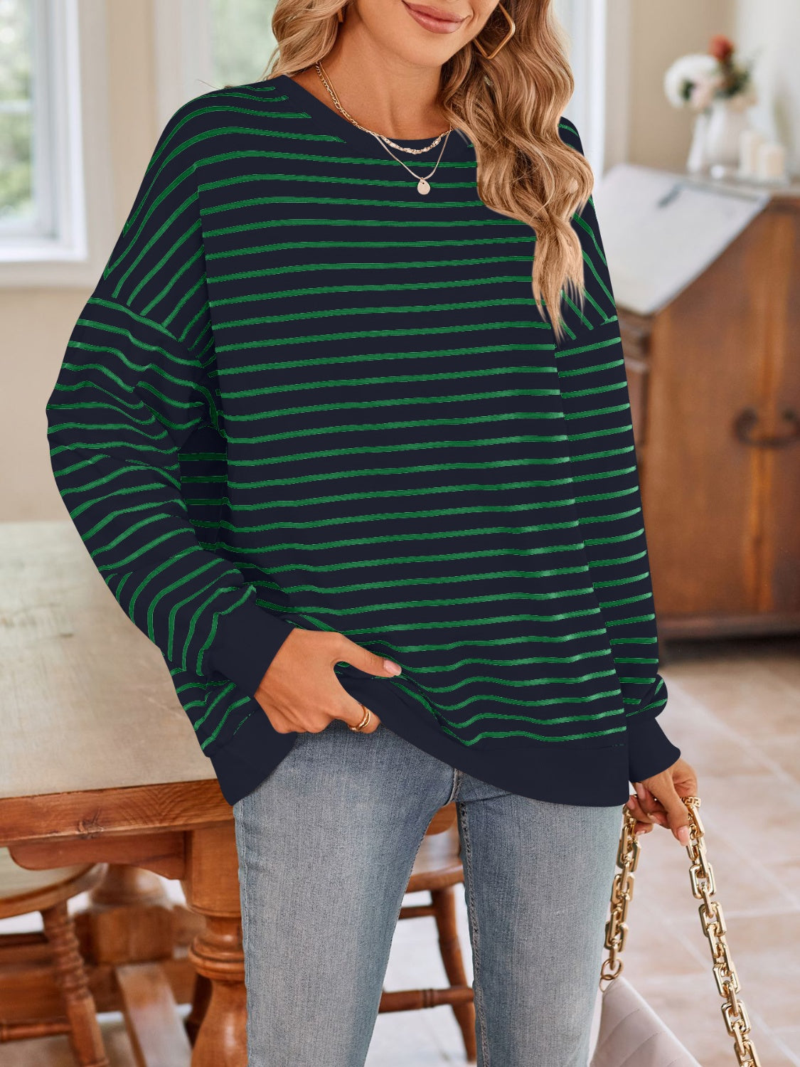 Simplee Striped Long Sleeve Sweatshirt