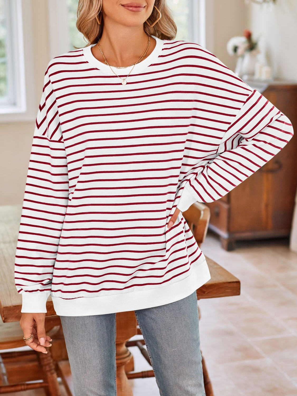 Simplee Striped Long Sleeve Sweatshirt