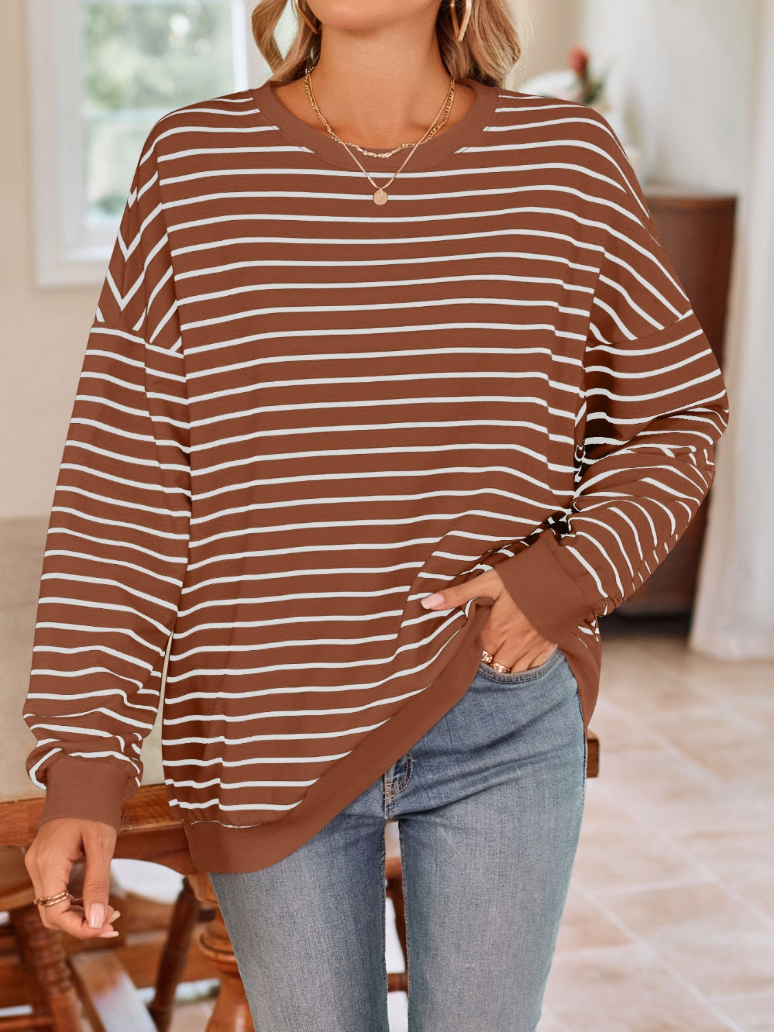Simplee Striped Long Sleeve Sweatshirt