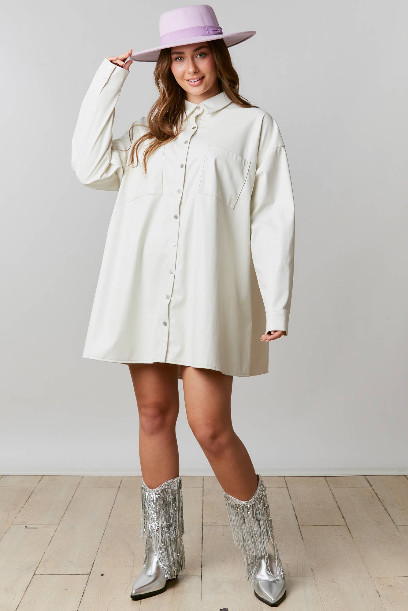 Faux Leather Button Down Dress