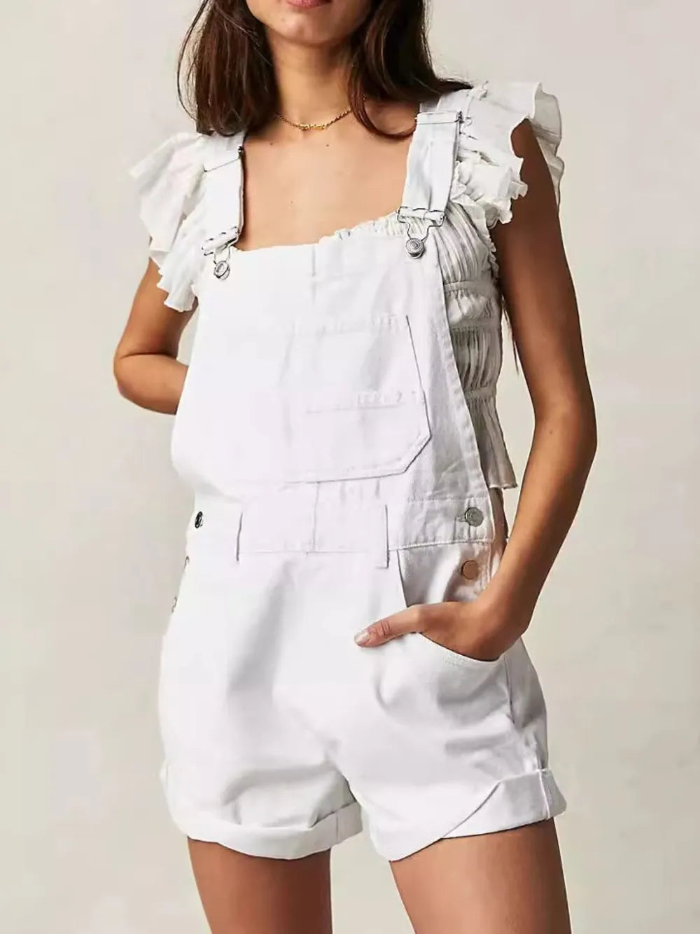 White Denim Short Overalls – Modern Frontier