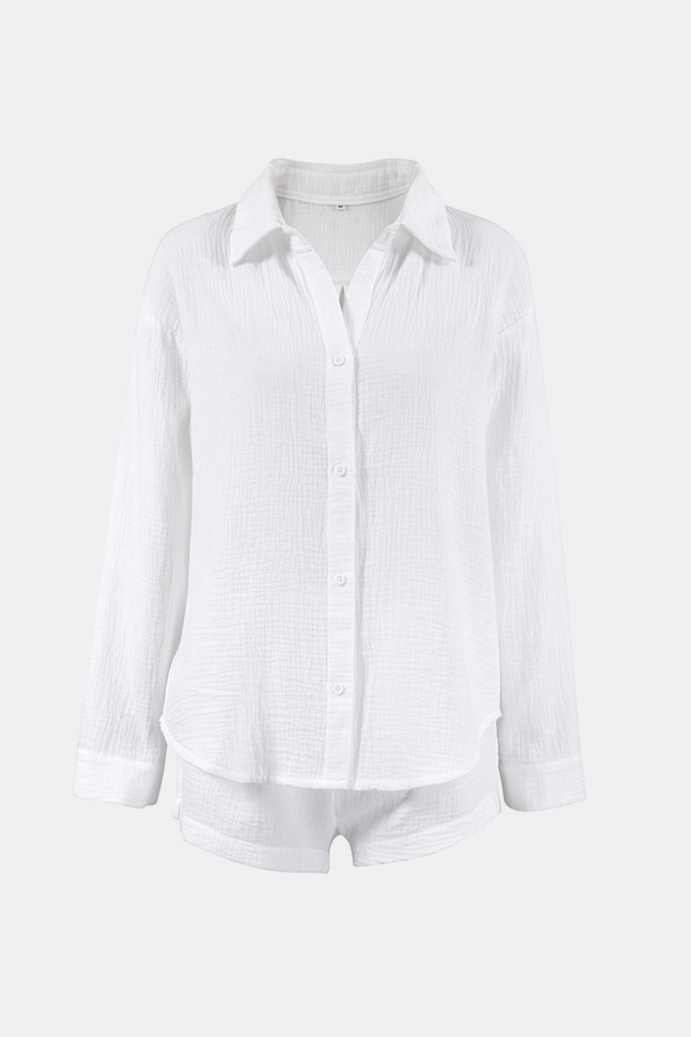 Basic Bae 100% Cotton Button Down Long Sleeve Top and Shorts Set