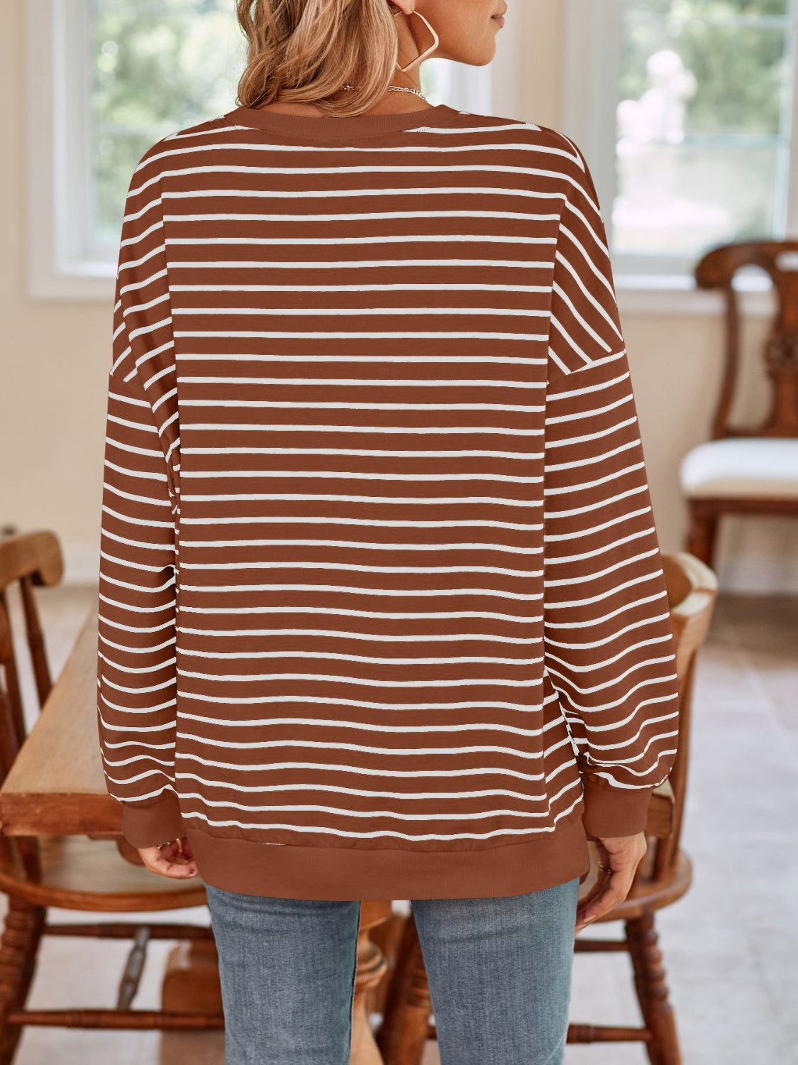 Simplee Striped Long Sleeve Sweatshirt