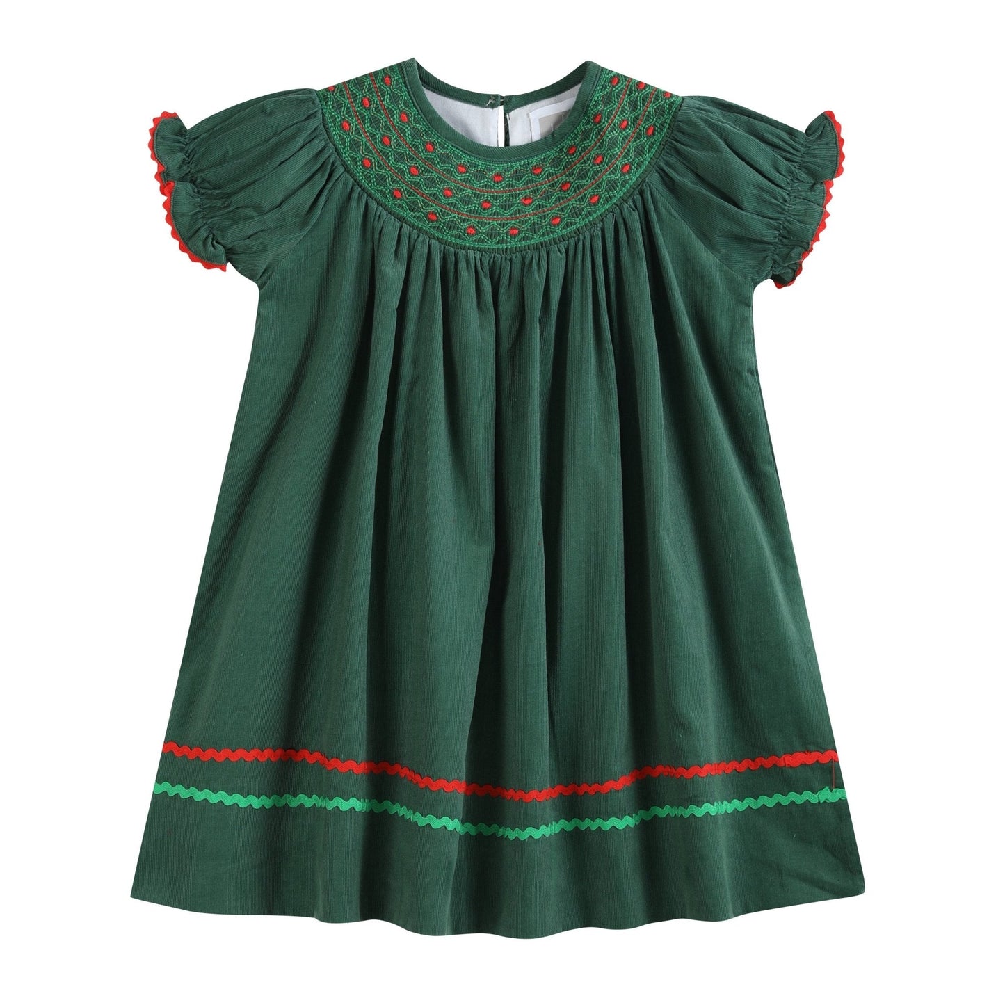 Green Corduroy Smocked Bishop Dress