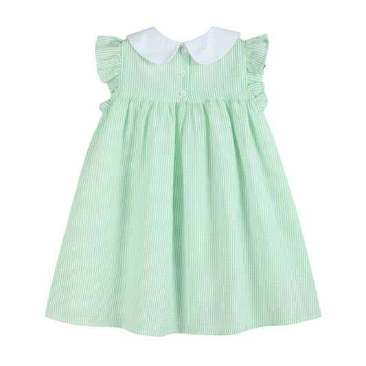Green Seersucker Easter Bunny Ruffle Dress