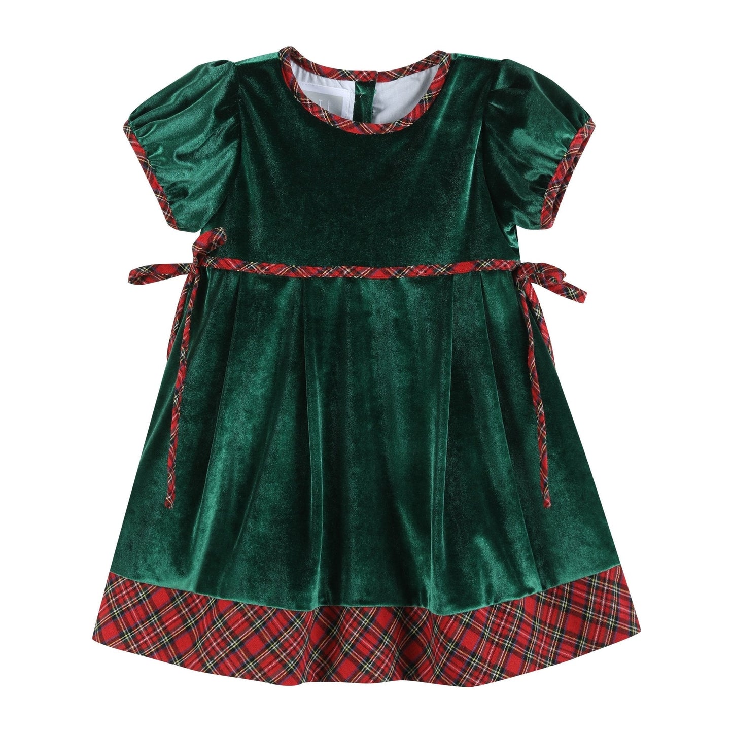 Green Velvet Tartan Bows Dress
