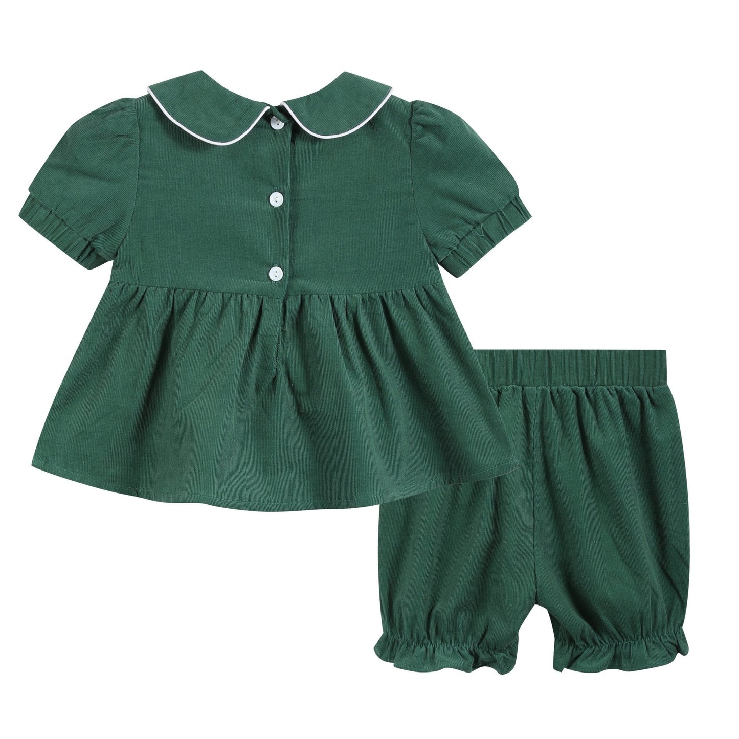 Green Corduroy Santa Smocked Dress and Bloomers