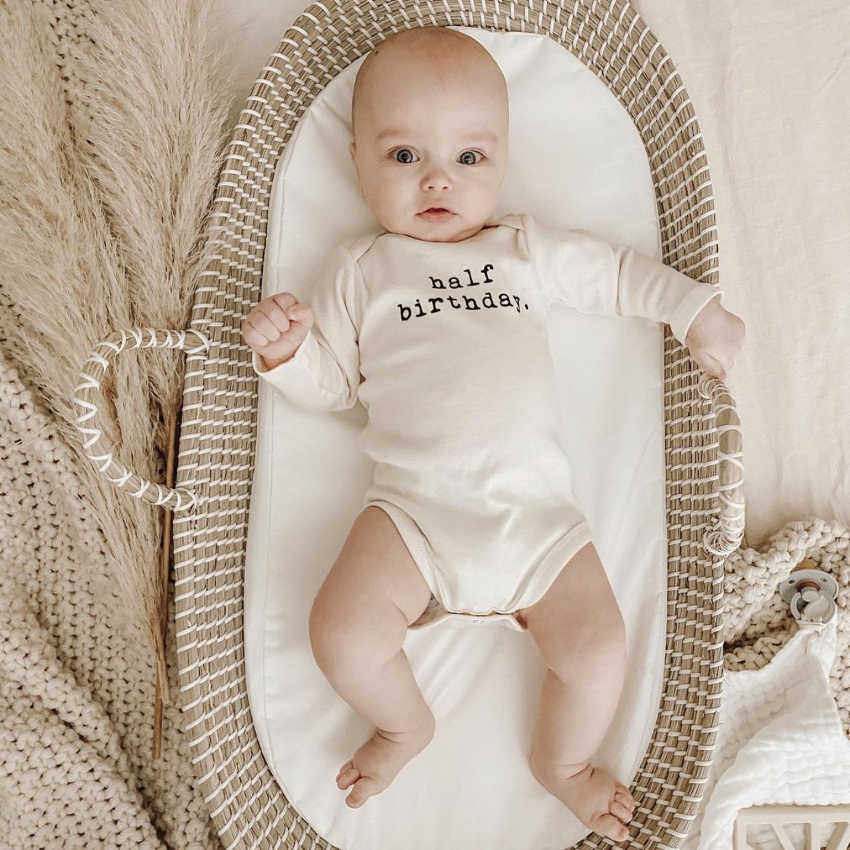 Half Birthday Organic Bodysuit Long Sleeve