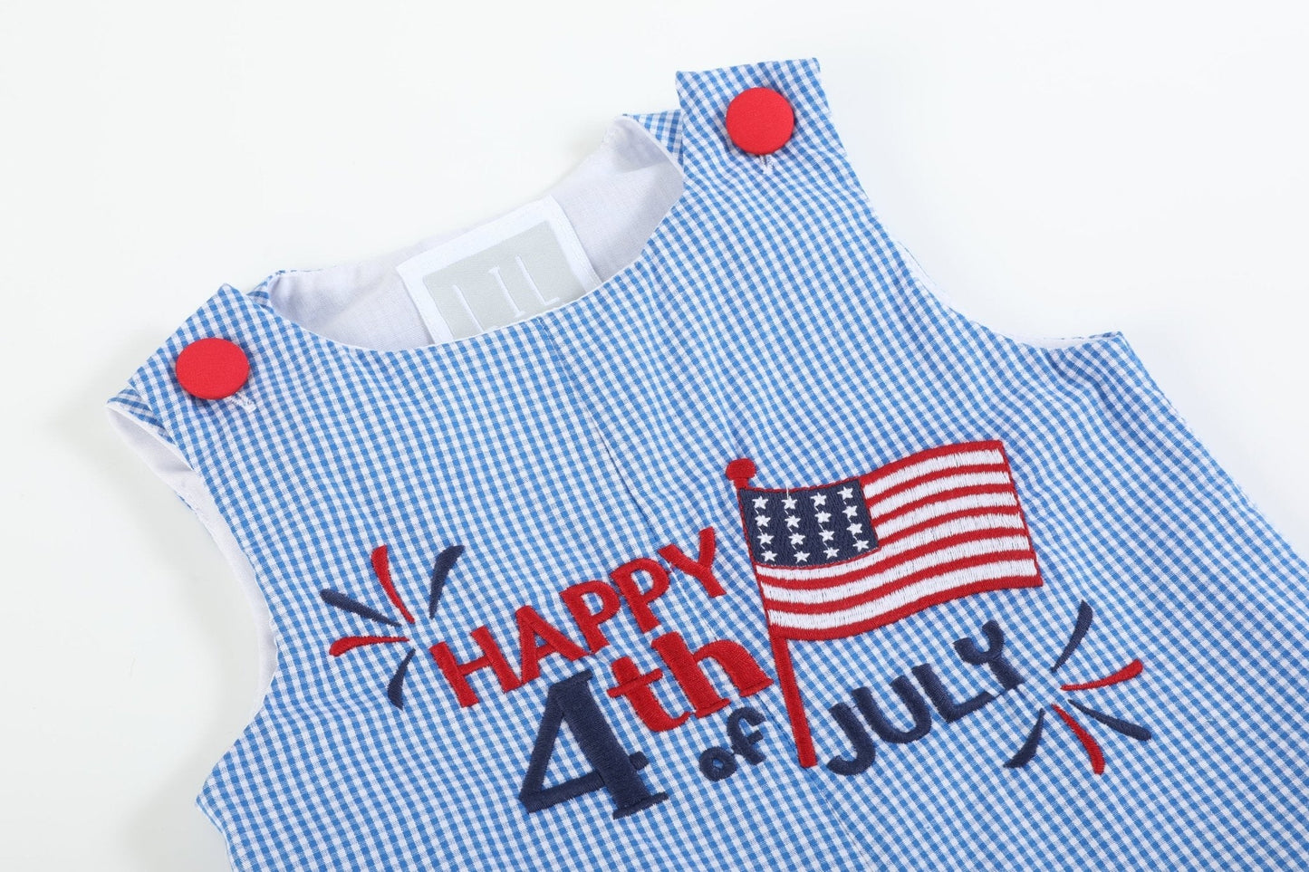 Happy 4th of July Blue Gingham Shortalls