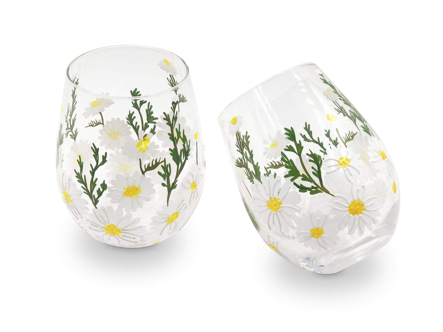 Daisy Painted Stemless Glasses