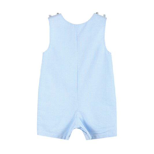 Light Blue Gingham Easter Bunny Applique Shortalls