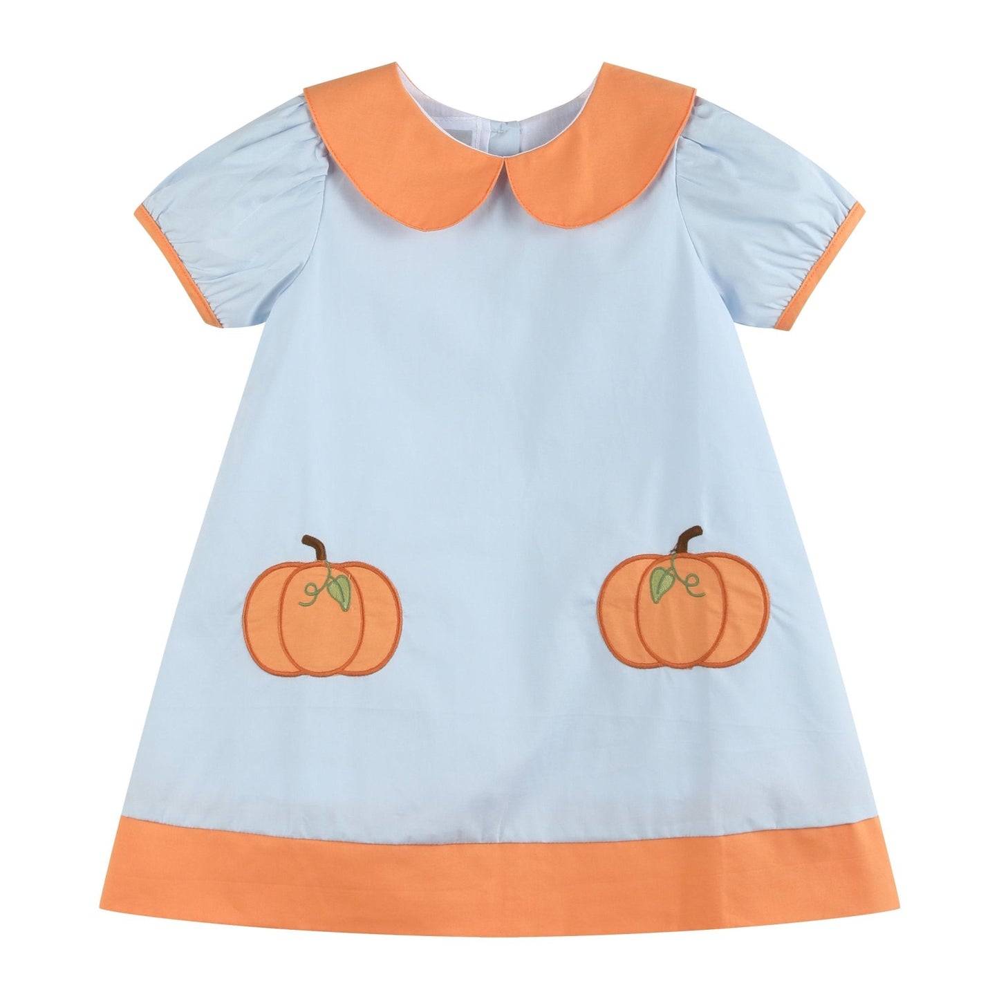 Light Blue Pumpkin Applique Collared Dress