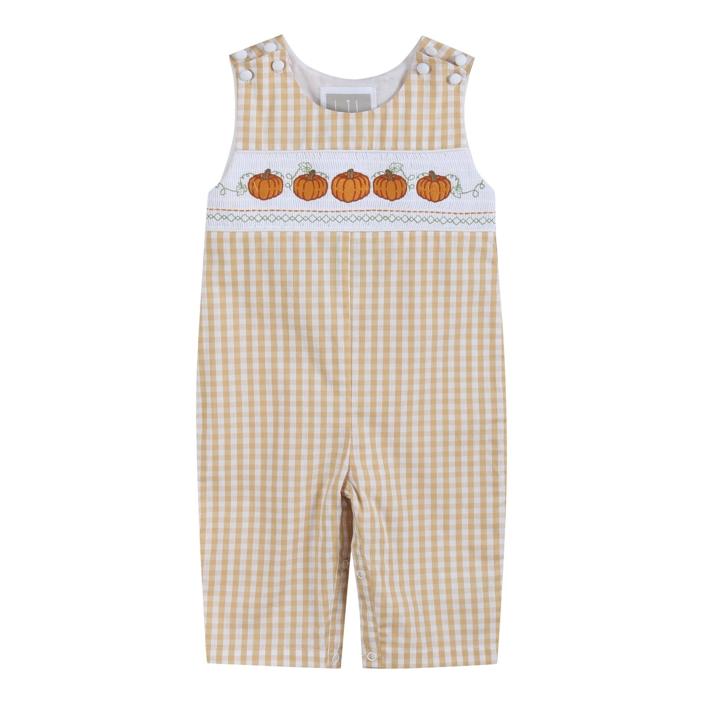 Light Brown Gingham Pumpkin Vine Overalls
