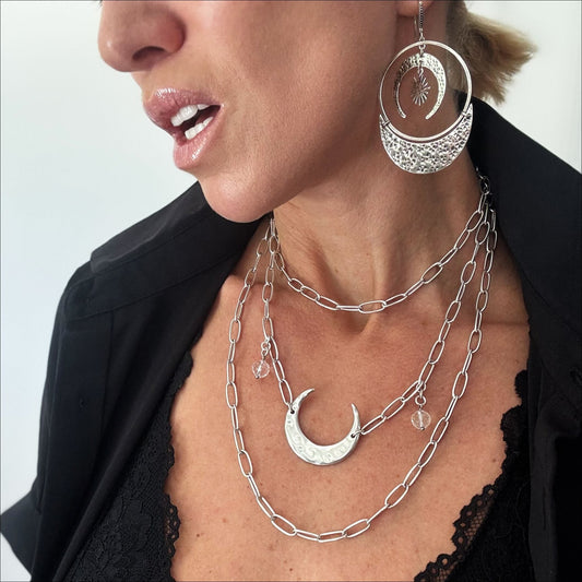 Light Crescent Moon Long Chain Necklace
