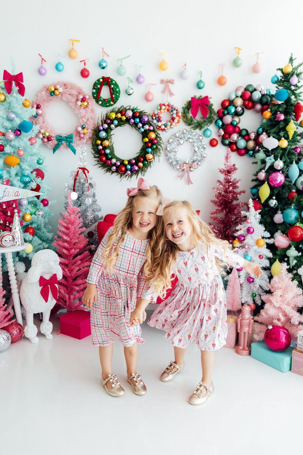 Pink Nutcracker 3/4 Sleeve Pocket Twirl Dress