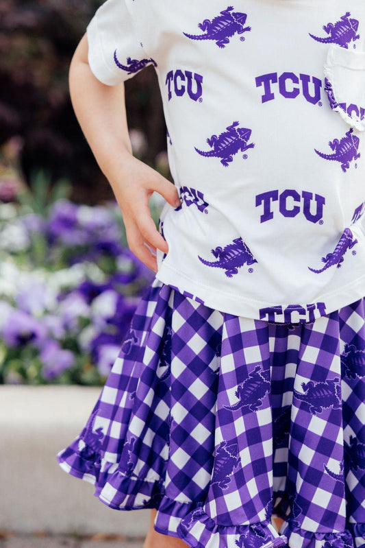TCU Plaid Frog Ruffle Twirl Skort