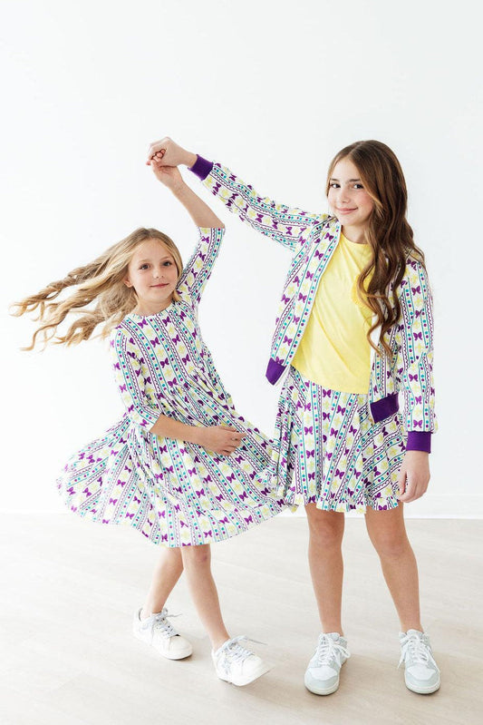 Mardi Gras 3/4 Sleeve Pocket Twirl Dress