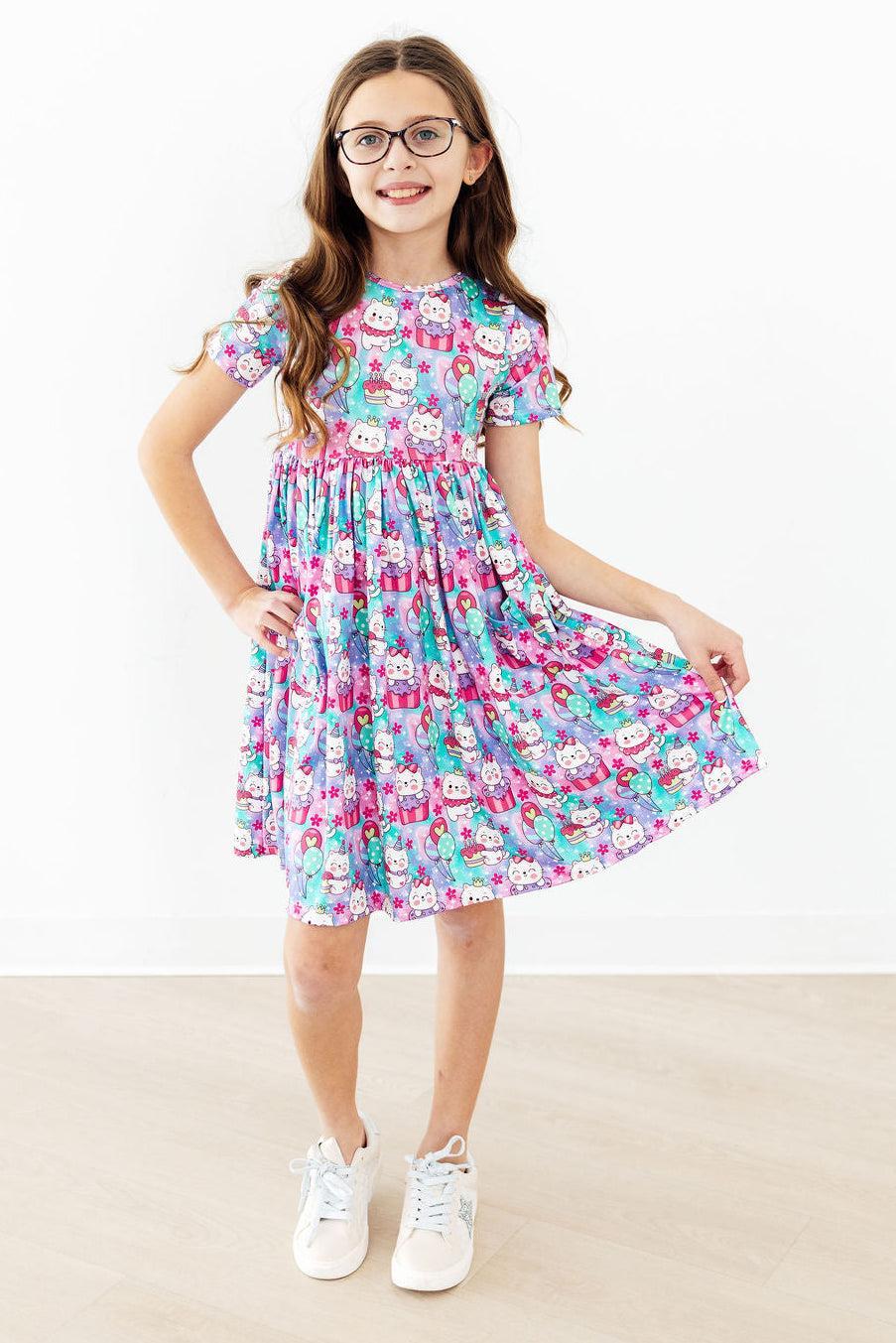 Time to Purr-ty S/S Pocket Twirl Dress