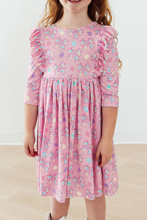 Little Bow Peeps 3/4 Sleeve Ruffle Twirl Dress