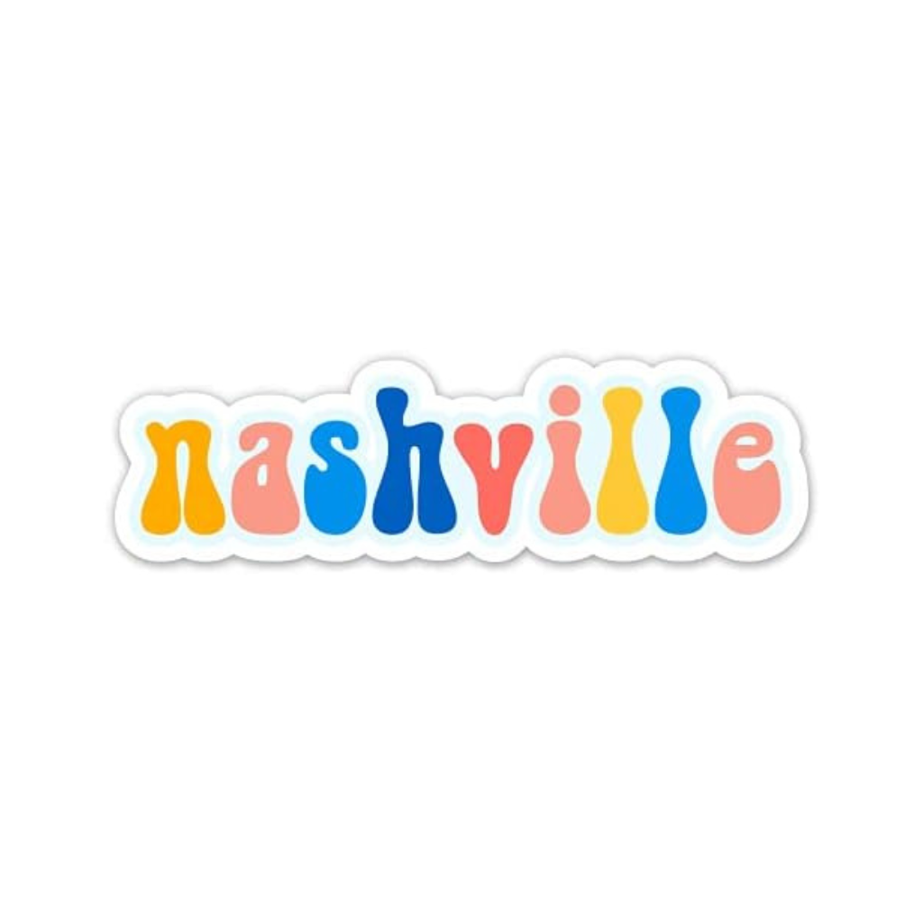 Nashville Tennessee Cute Groovy - Vinyl Sticker Decal for Phone, Laptop, Water Bottle (5" Wide)