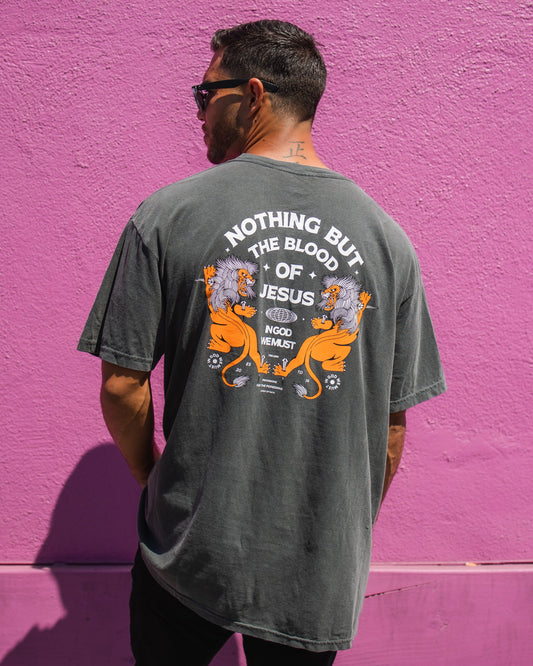 "Nothing But The Blood" Mineral Wash Premium Pepper Tee