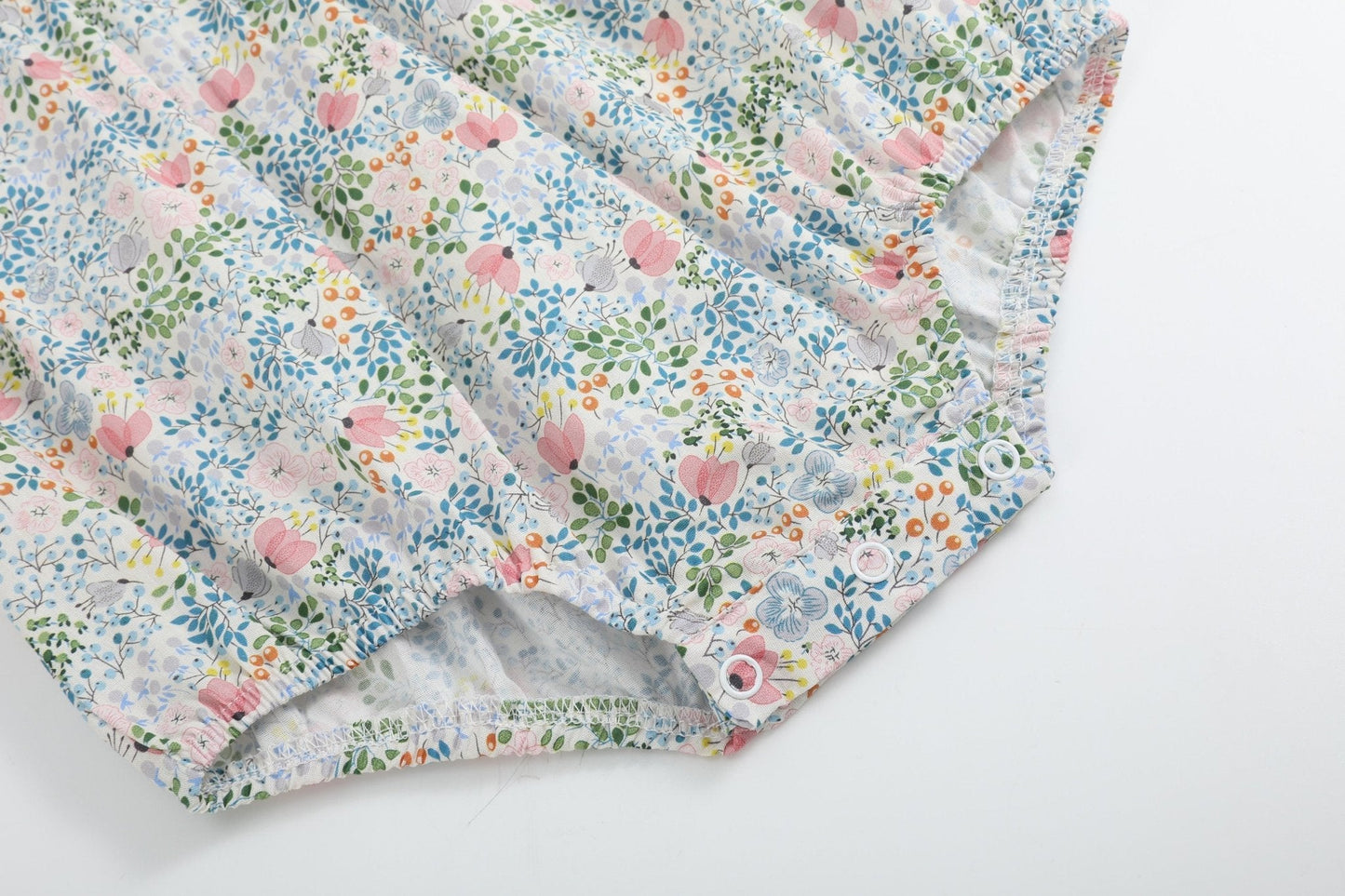 Pink Floral Print Smocked Futter Romper
