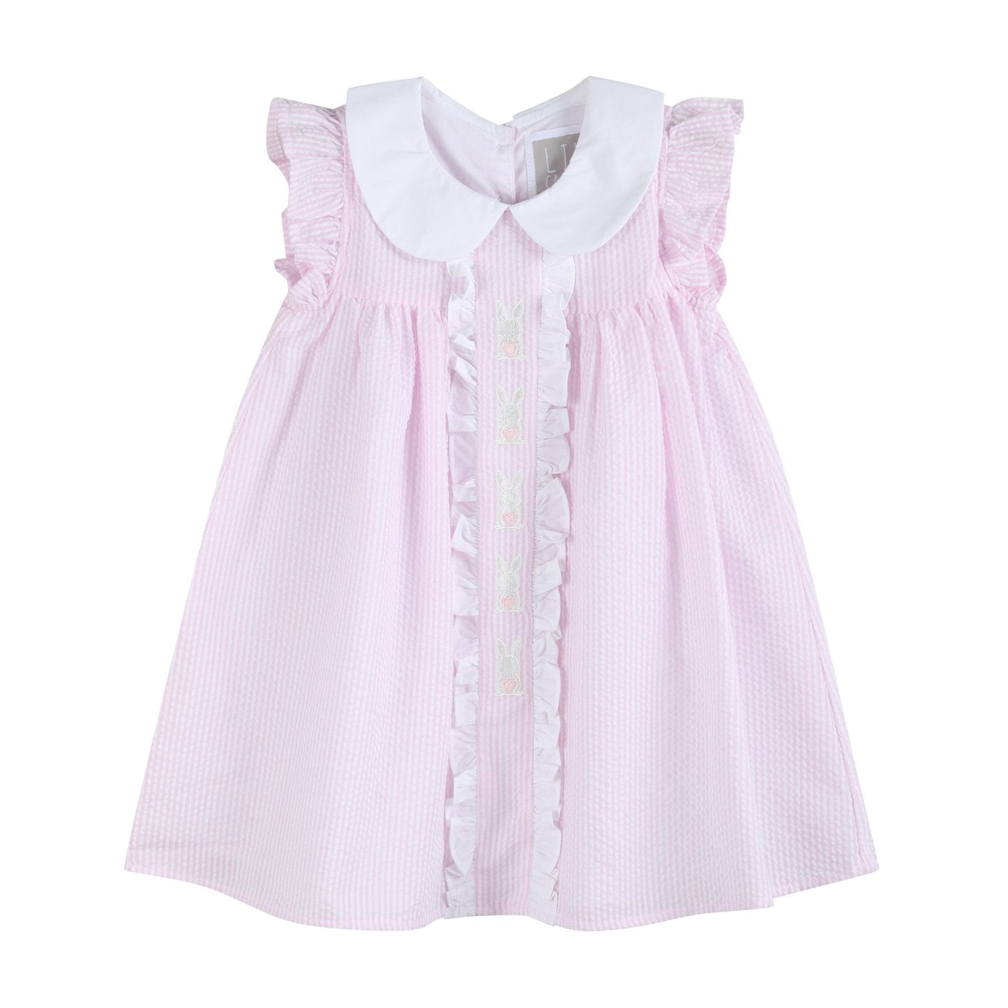Pink Seersucker Easter Bunny Ruffle Dress