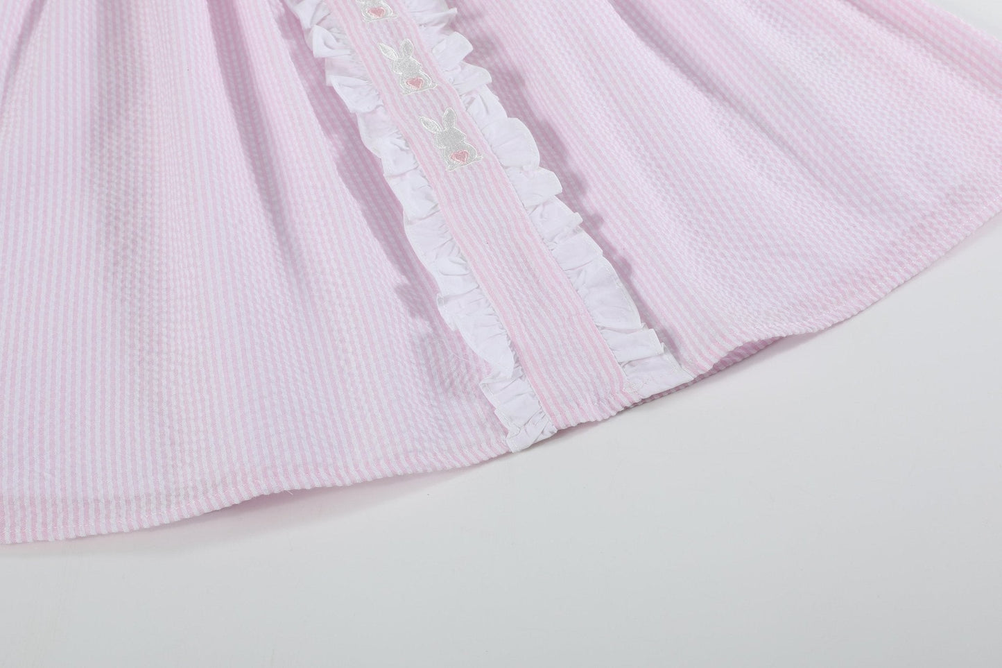 Pink Seersucker Easter Bunny Ruffle Dress
