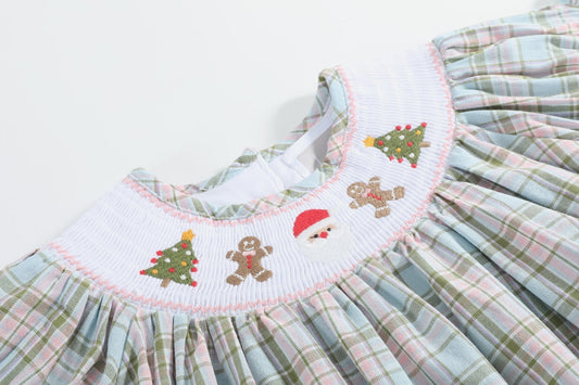 Pinkmas Plaid Christmas Smocked Bishop Dress