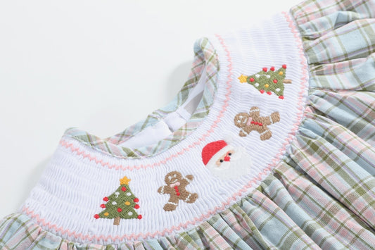 Pinkmas Plaid Christmas Smocked Bubble Romper