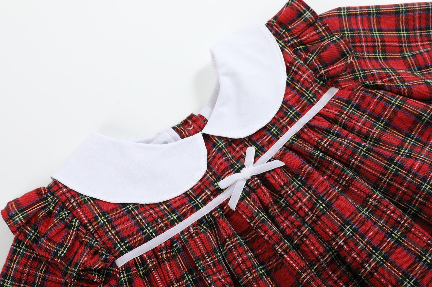 Red Christmas Plaid Colllared Ruffle Dress