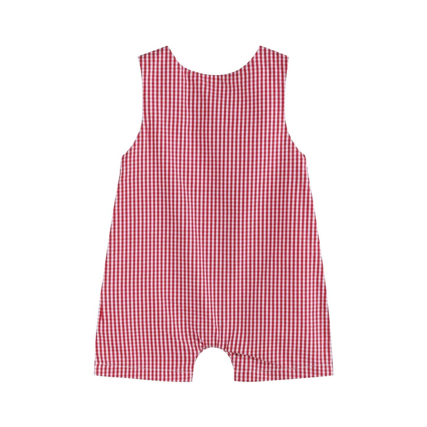 Red Gingham Baseball Smocked Shortalls